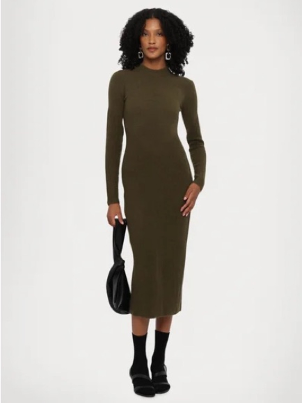 Staud Ramona Ribbed Long Sleeve Sweater Dress Green Large